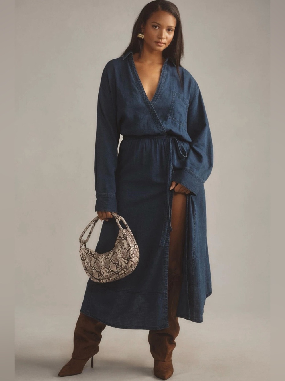 Pilcro Indigo Blue Wrap Midi Dress